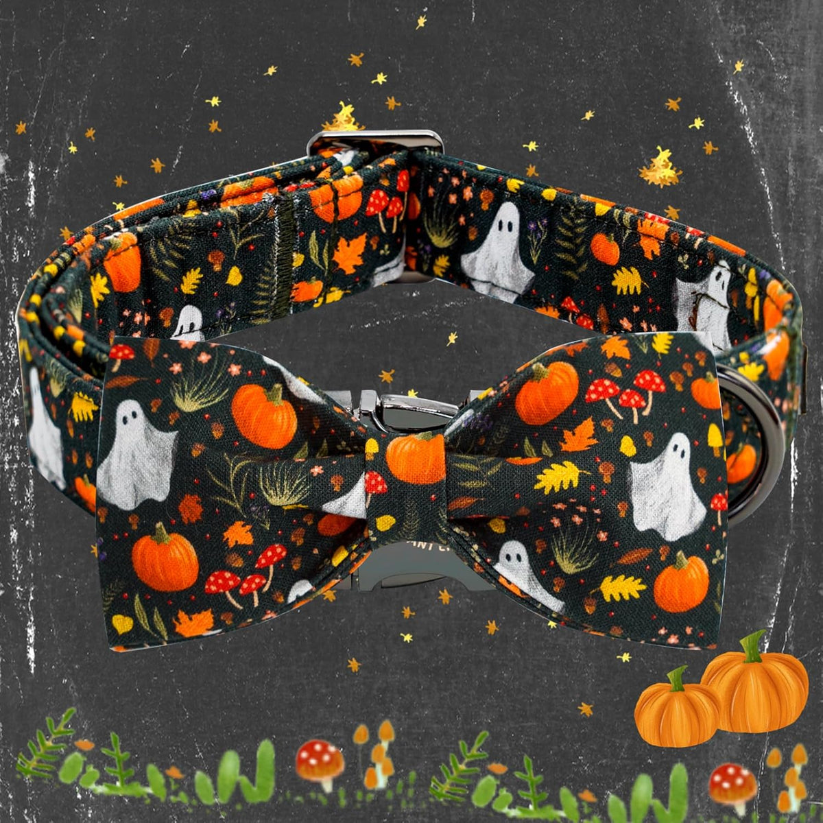 Elegant little tail Fall Dog Collars, Ghosts Pumpkin Print Halloween Pet Collar Puppy Male Cotton