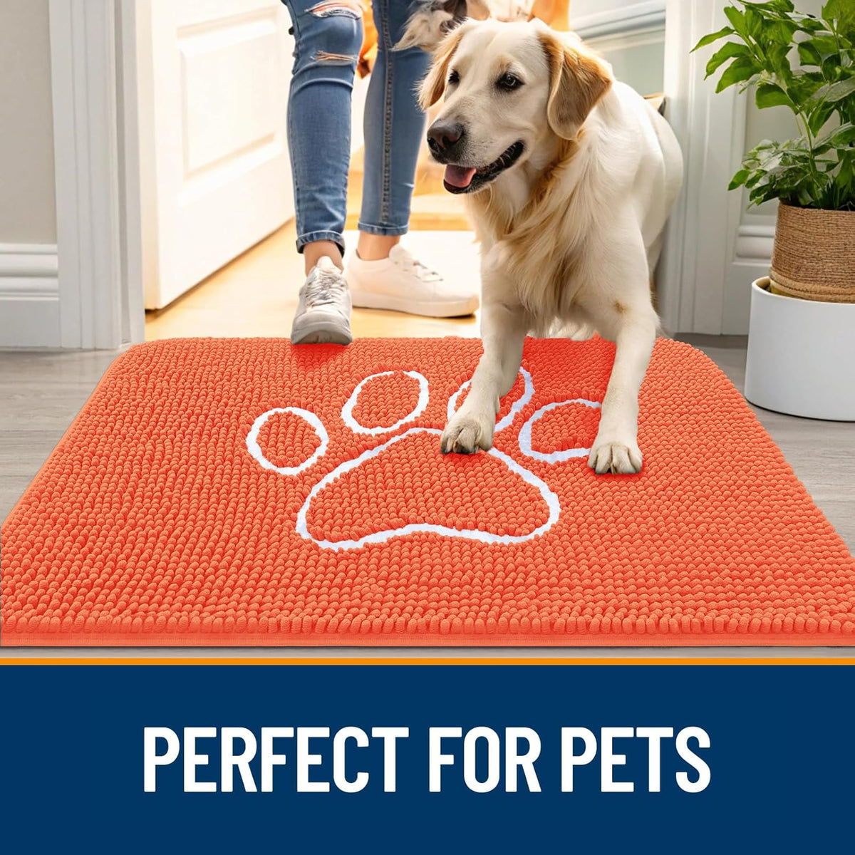 OLANLY Door Mat for Muddy Dog Paws 36x24, Ultra Absorbent Chenille Mud Doormat with Paw Print