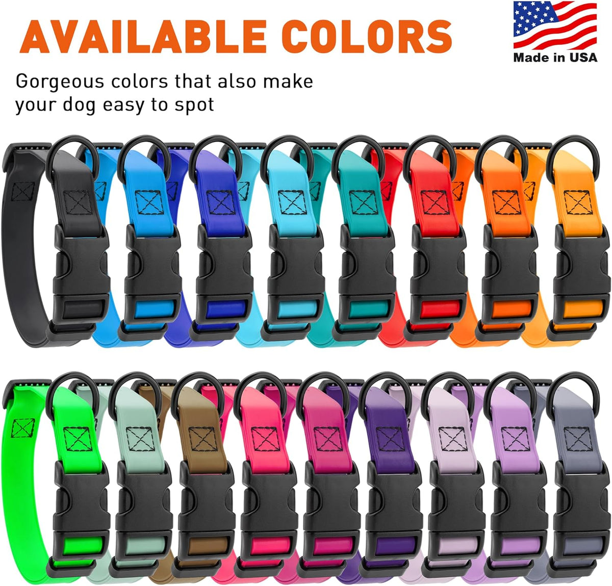 Dogline Biothane Waterproof Dog Collar with Quick Release Buckle Strong Coated Nylon Webbing with