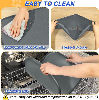 Silicone Pet Feeding Mat with Raised Edge for Food and Water, Dog Bowl Mats, Cat Bowls Placemat