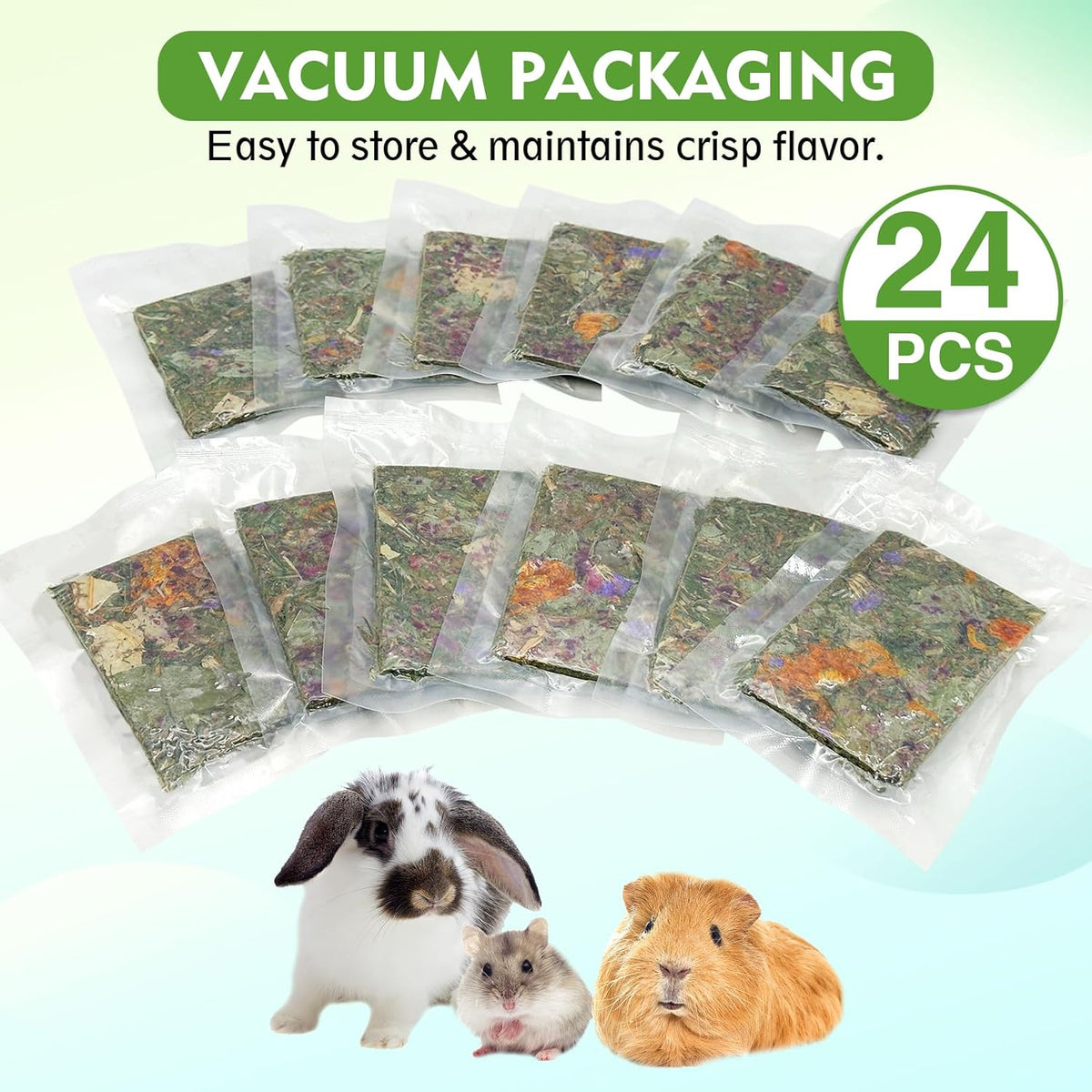 Fhiny 24 PCS Rabbit Timothy Hay Chips Toys, Natural Bunny Molar Treats with Herbal Flowers Rabbit