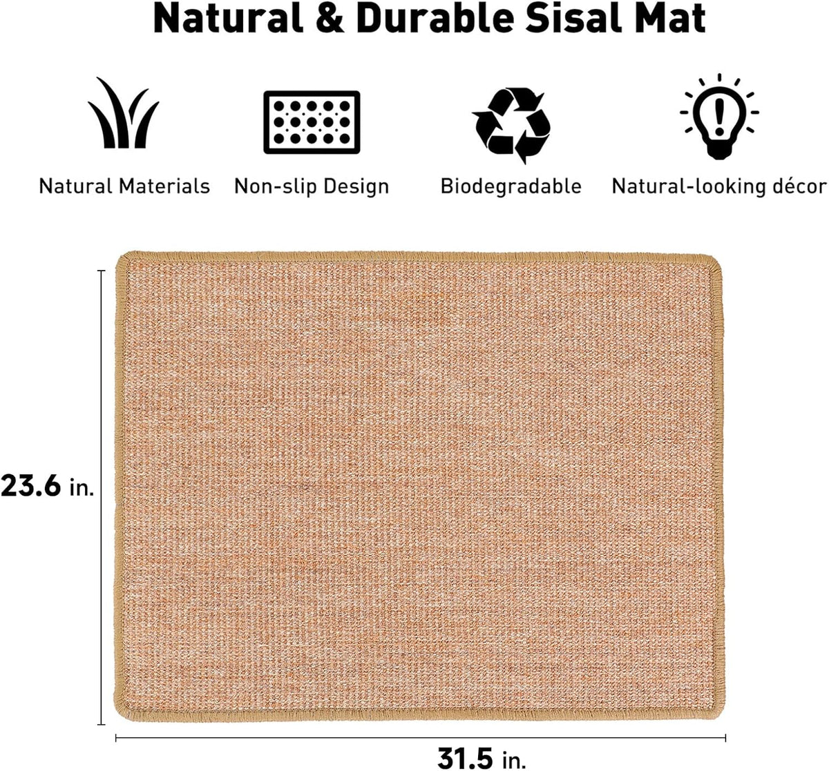 FUKUMARU Cat Scratcher Mat, 23.6 X 31.5 Inch Natural Sisal Cat Scratch Mats, Horizontal Cat Floor