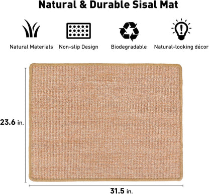 FUKUMARU Cat Scratcher Mat, 23.6 X 31.5 Inch Natural Sisal Cat Scratch Mats, Horizontal Cat Floor