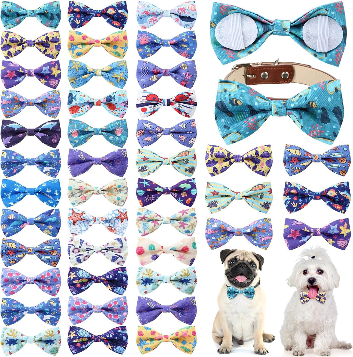 Reginary 50 Pieces Dog Bow Ties Pet Collar Bow Puppy Collar Attachment with Rubber Bands for Small