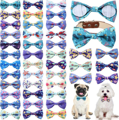 Reginary 50 Pieces Dog Bow Ties Pet Collar Bow Puppy Collar Attachment with Rubber Bands for Small