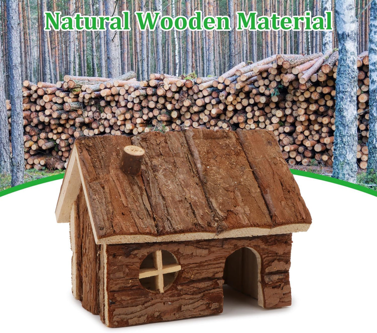 Hypeety Natural Wooden Hamster House Cage Small Animals House with Chimney for Pet Rats Gerbil