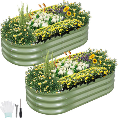 Galvanized Raised Garden Bed Outdoor- 2 Pcs Raised Beds for Gardening| Metal Planter Box, Steel