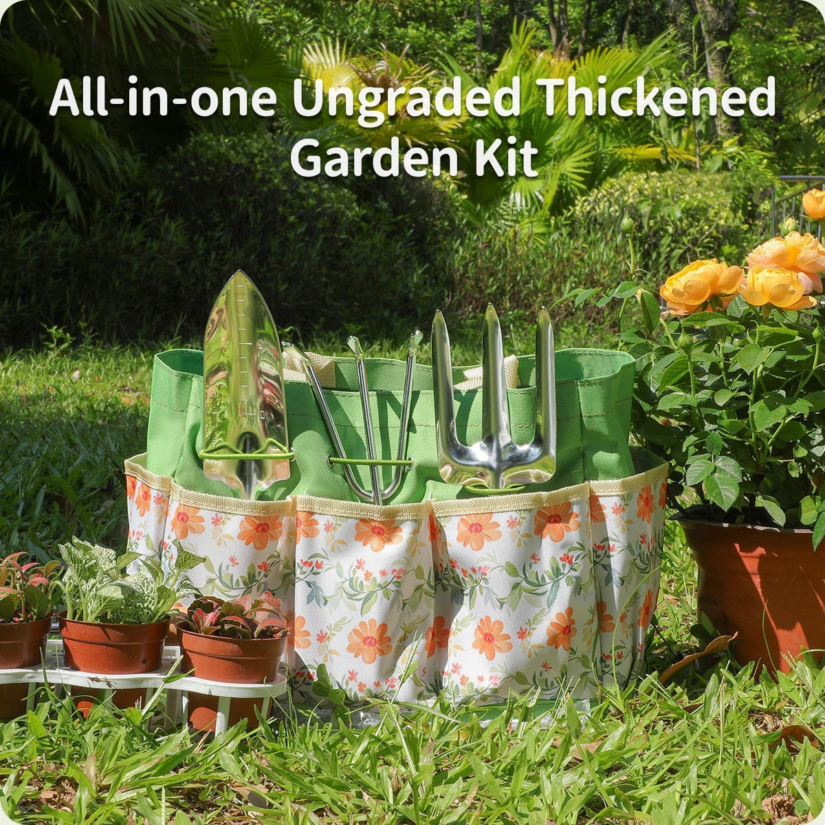 Gardening Tools 10-Piece Heavy Duty Stainless Steel Hand Tools with Durable Garden Tools Storage