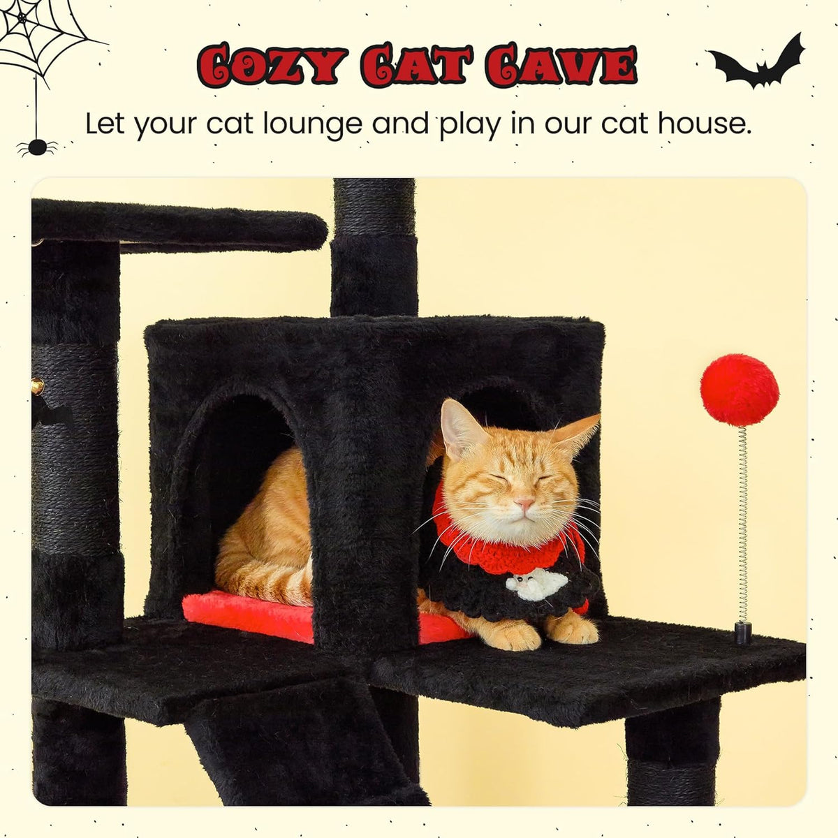 MWPO Gothic Cat Tree for Indoor Cats, 63.8 Inches Multi-Level Cat Tower with Sisal-Covered