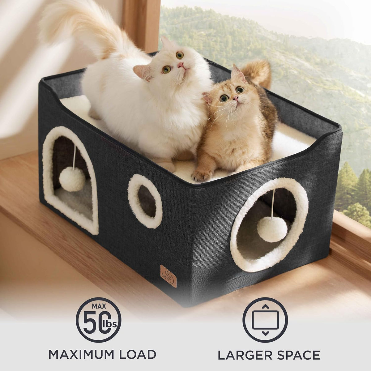 Bedsure Large Cat Beds for Indoor Cats - Extra Wide Cat Cube House for Small Pet with Fluffy Ball