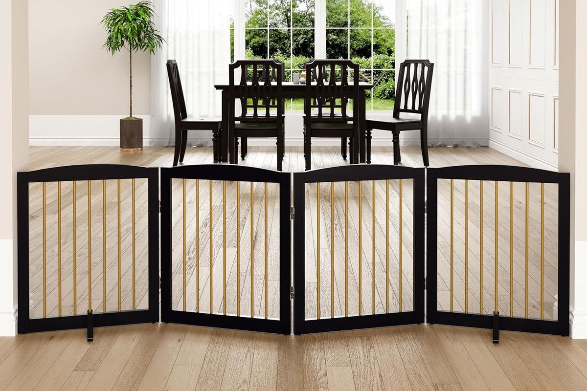 Freestanding Pet Gate for Dogs, Foldable Wooden Dog Gate for House, Indoor Dog Gate for Stairs