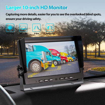 Fookoo ??10" 1080P Wired Backup Camera System,10-inch HD Dual Split Screen Monitor with Recording