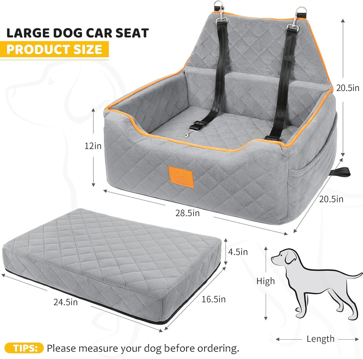 Dog Car Seat for Large/Medium Dog, Booster Seat for Dogs Under 55Lbs or 2 Small Puppy, Detachable