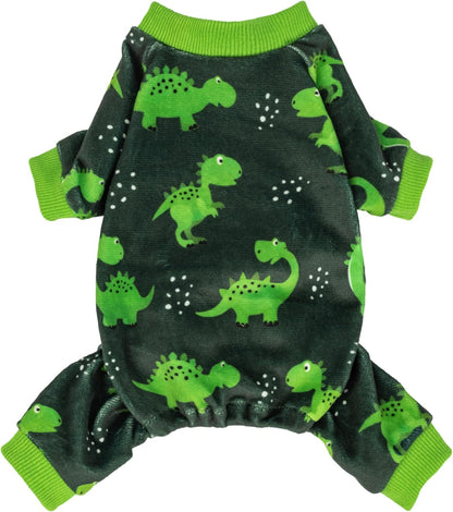Fitwarm Dinosaur Dog Fleece Pajamas, Warm Clothes for Small Dogs Boy, Cozy Pet Onesie with Feet