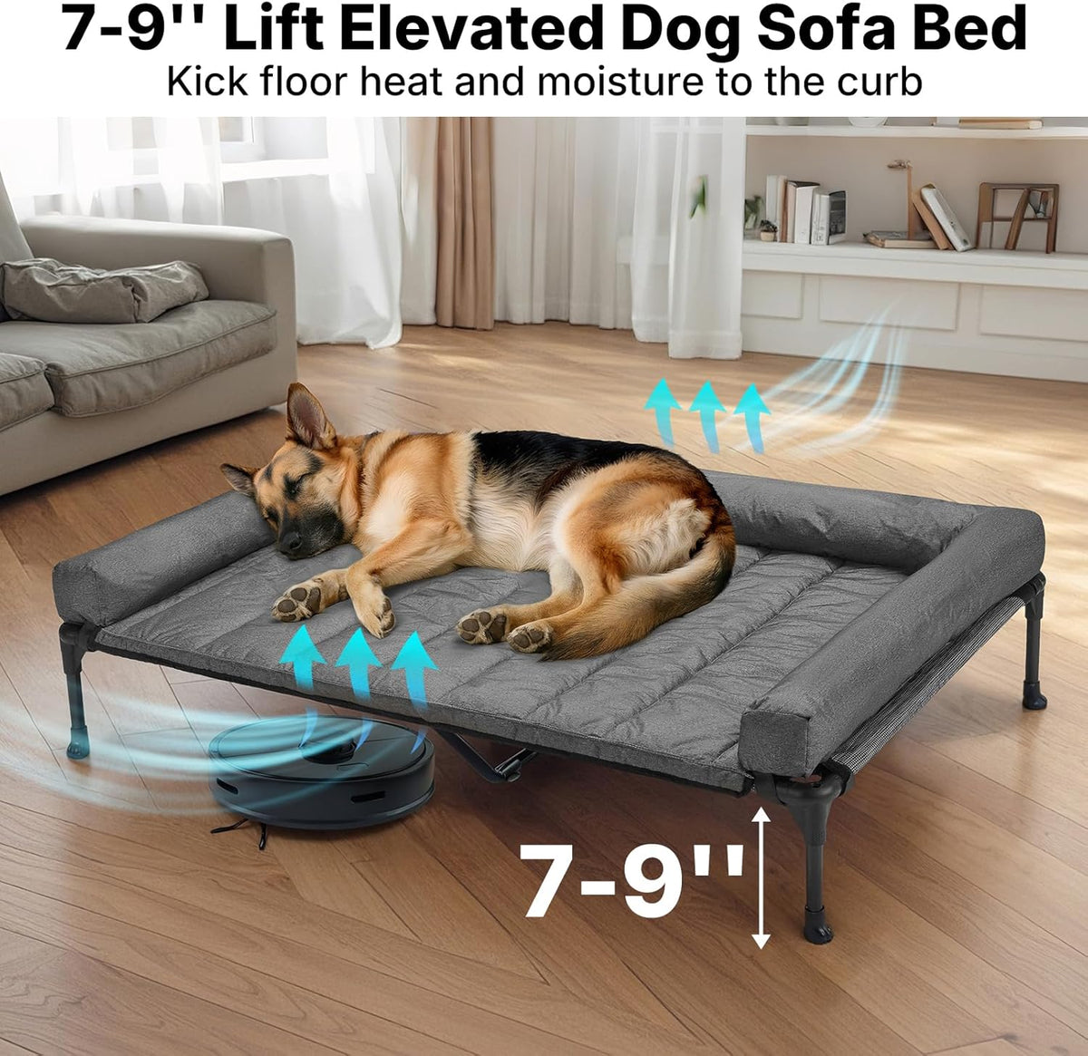 Veehoo Cooling Elevated Dog Bed Add Removable Waterproof Bolster Cushion Mat, Raised Pet Cot with