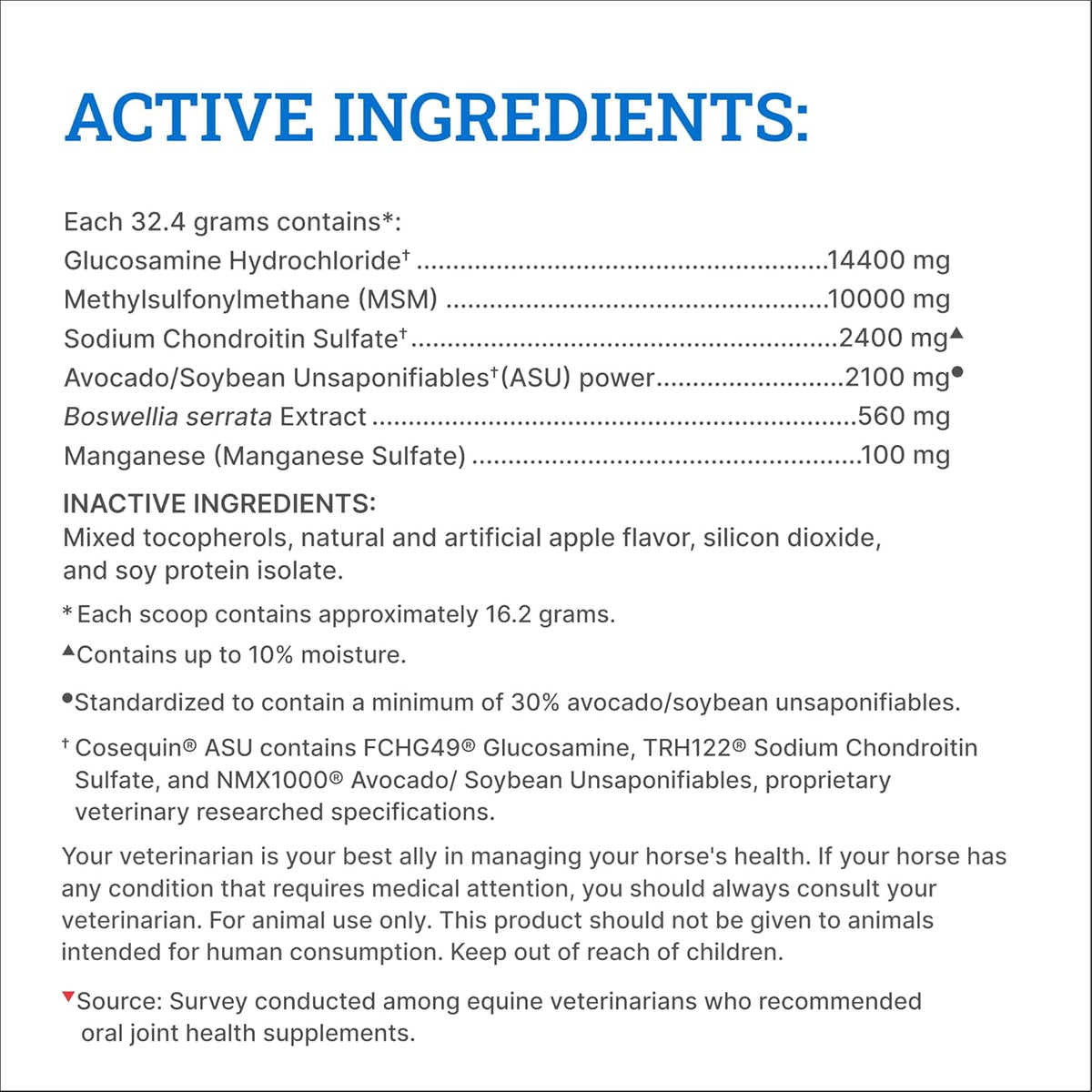 Nutramax Cosequin ASU Joint Health Supplement for Horses - Powder with Glucosamine, Chondroitin