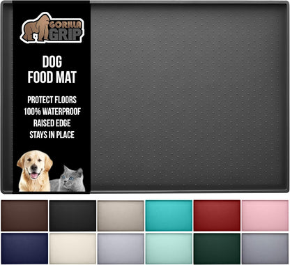 GORILLA GRIP 100% Waterproof Raised Edge BPA Free Silicone Pet Feeding Mat, Dog Cat Food Mats