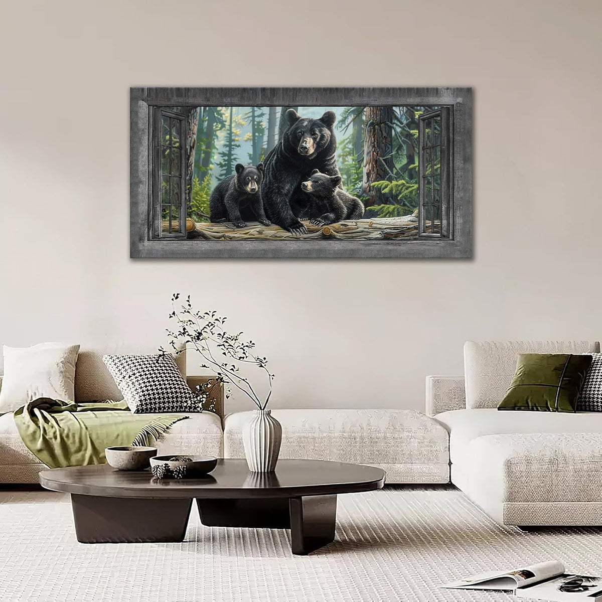 Large Wall Art Black Bear Canvas Cabin Living Room Pictures Prints Forest Oversize Wall Decor