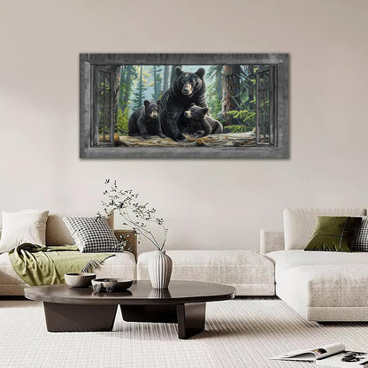 Large Wall Art Black Bear Canvas Cabin Living Room Pictures Prints Forest Oversize Wall Decor