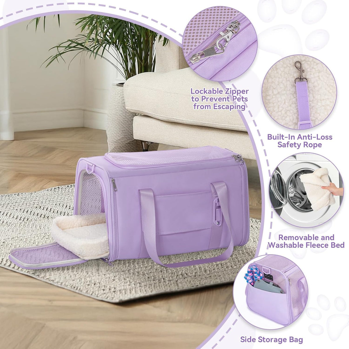 PETSFIT Soft-Sided Cat Carriers & Car Seats with Patent Safe Buckles, Clip-On Harness, 18"x11"x11"