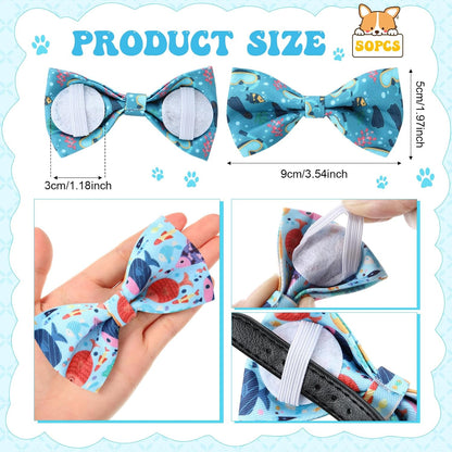Reginary 50 Pieces Dog Bow Ties Pet Collar Bow Puppy Collar Attachment with Rubber Bands for Small