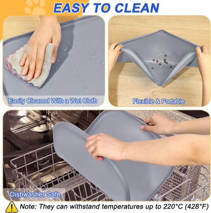 Silicone Pet Feeding Mat with Raised Edge for Food and Water, Dog Bowl Mats, Cat Bowls Placemat