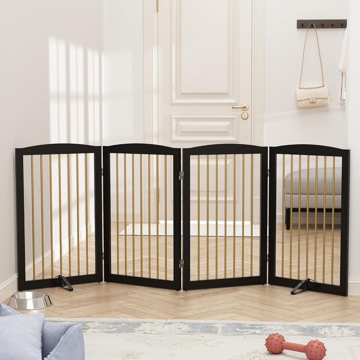 Freestanding Pet Gate for Dogs, Indoor Wooden Dog Gate for House, Foldable Dog Gate for Doorway