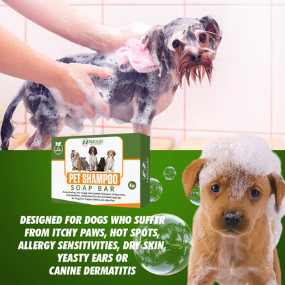 Natrulo All Natural Pet Shampoo Soap Bar for Dogs, Cats, Puppies – Herbal Healing Dry Skin Itch