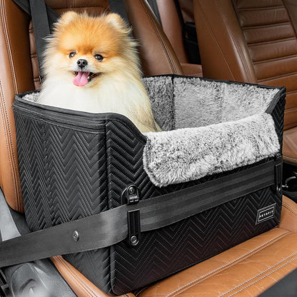 PETSFIT Small Dog Car Seat, Waterproof PU Leather Dog Carseat with Patent Safe Buckles, Clip-On