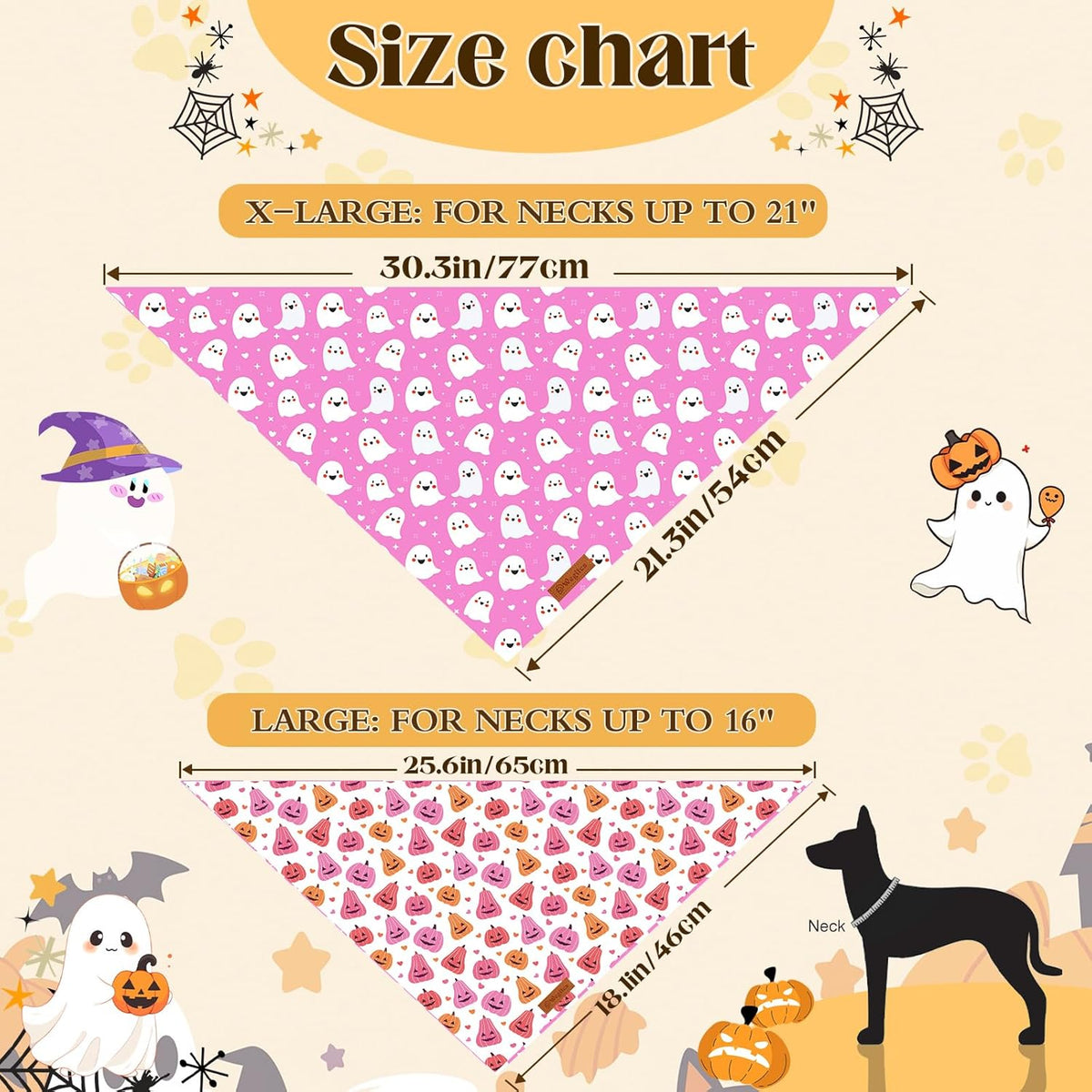 2 Pack Halloween Dog Bandanas,Leather Brand Logo, Double-Layed Soft Skin-Friendly Fabric, Autumn