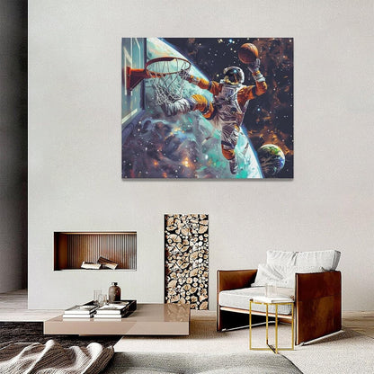 Quorin Astronaut Wall Art Funny Spaceman Basketball Pictures Space Galaxy Planet Wall Decor Canvas