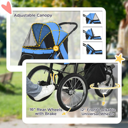 PawHut 3 Wheels Pet Stroller for Small and Medium Dogs, Foldable Cat Stroller Jogger with