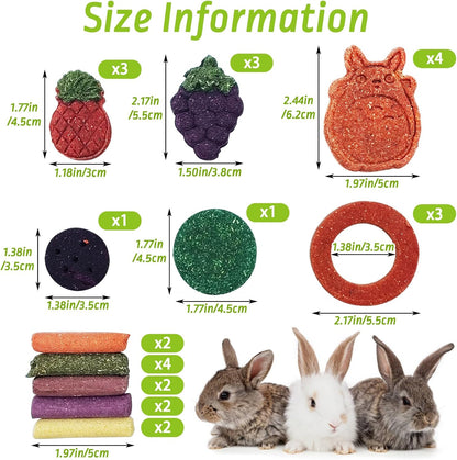 Fhiny 27 PCS Natural Bunny Chew Toys Molar Rabbit Toys Contain Timothy Grass Pumpkin Beets Purple