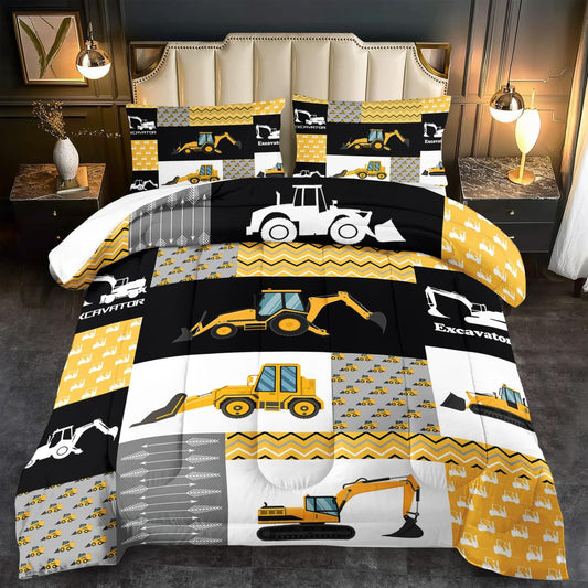 Construction Comforter Set Twin Boys,Yellow Twin Construction Bedding Set,Engineering Vehicles