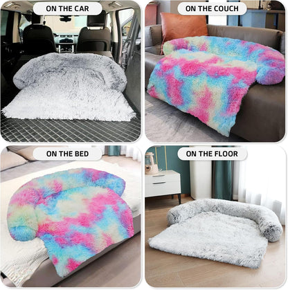 GGIB Calming Dog Bed Fluffy Plush Dog Mat for Furniture Protector with Removable Washable Cover for