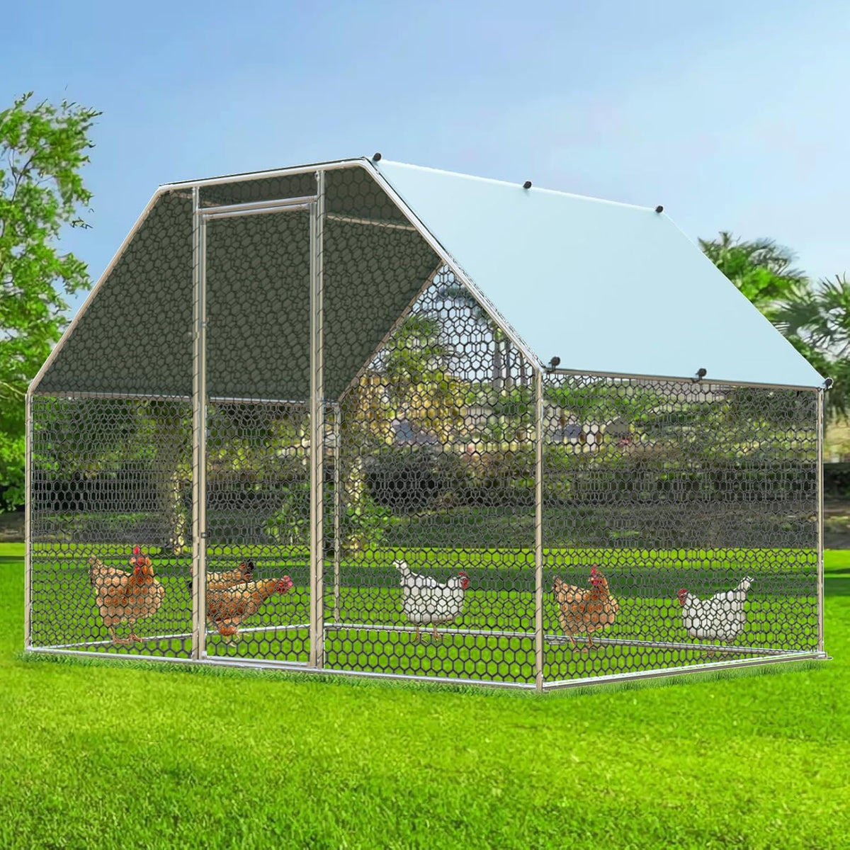 4ever2buy Chicken Runs for Yard with Cover, Large Metal Chicken Run Walk in Metal, Outside Dog