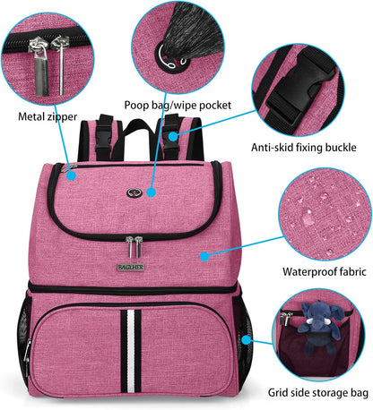BAGLHER Pet Travel Bag, Double-Layer Pet Supplies Backpack (for All Pet Travel Supplies), Pet
