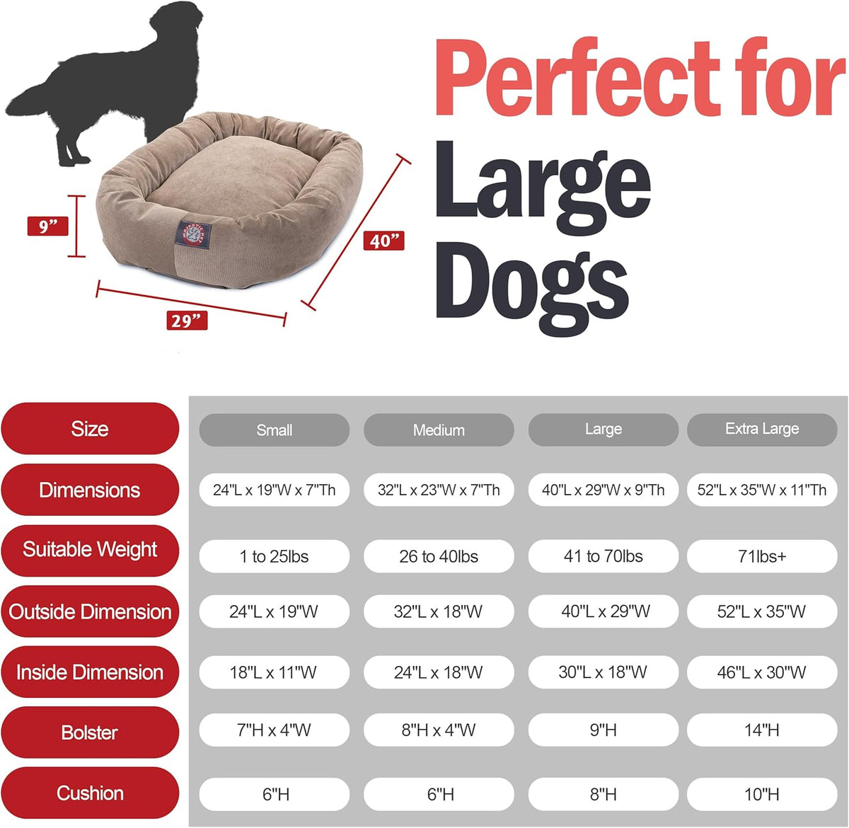 Majestic Pet 40 Inch Micro Velvet Calming Dog Bed Washable – Cozy Soft Round Dog Bed with Spine for