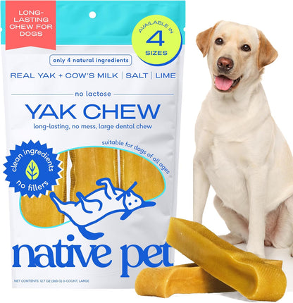 Native Pet Yak Cheese Himalayan Dog Chews - Long Lasting Dental Sticks for Large Breeds – 100% All