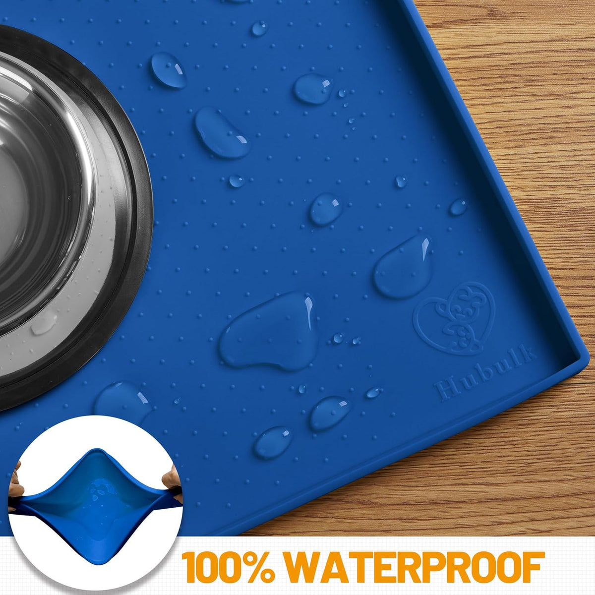 Hubulk Dog Feeding Mat,100% Waterproof Food Grade Silicone Pet Food and Water Bowl