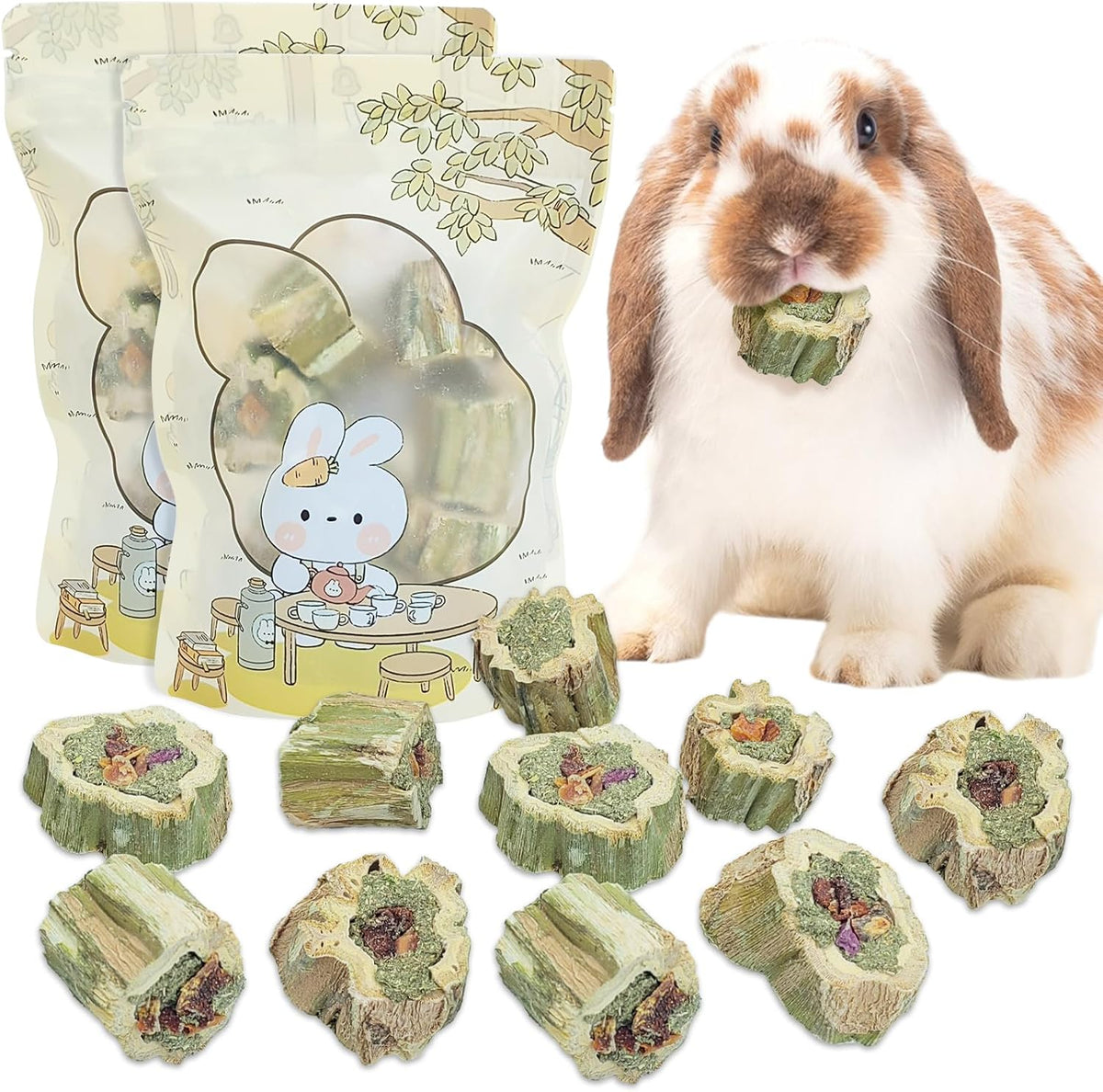 Fhiny Rabbit Chew Toys Natural Baked Papaya Wood Bunny Molar Treats Contain Alfalfa Grass Apple