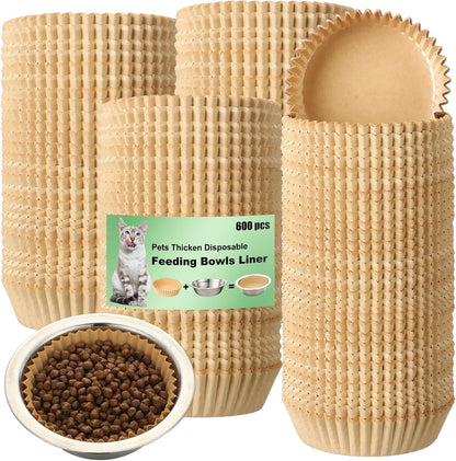 meekoo 600 Pcs Large Pet Disposable Feeding Bowls Liner Bulk Cat Food Bowls Small Paper Dish Paper