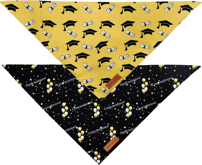 Realeaf Graduation Dog Bandanas 2 Pack, Reversible Pet Scarf for Boy and Girl, Premium Durable