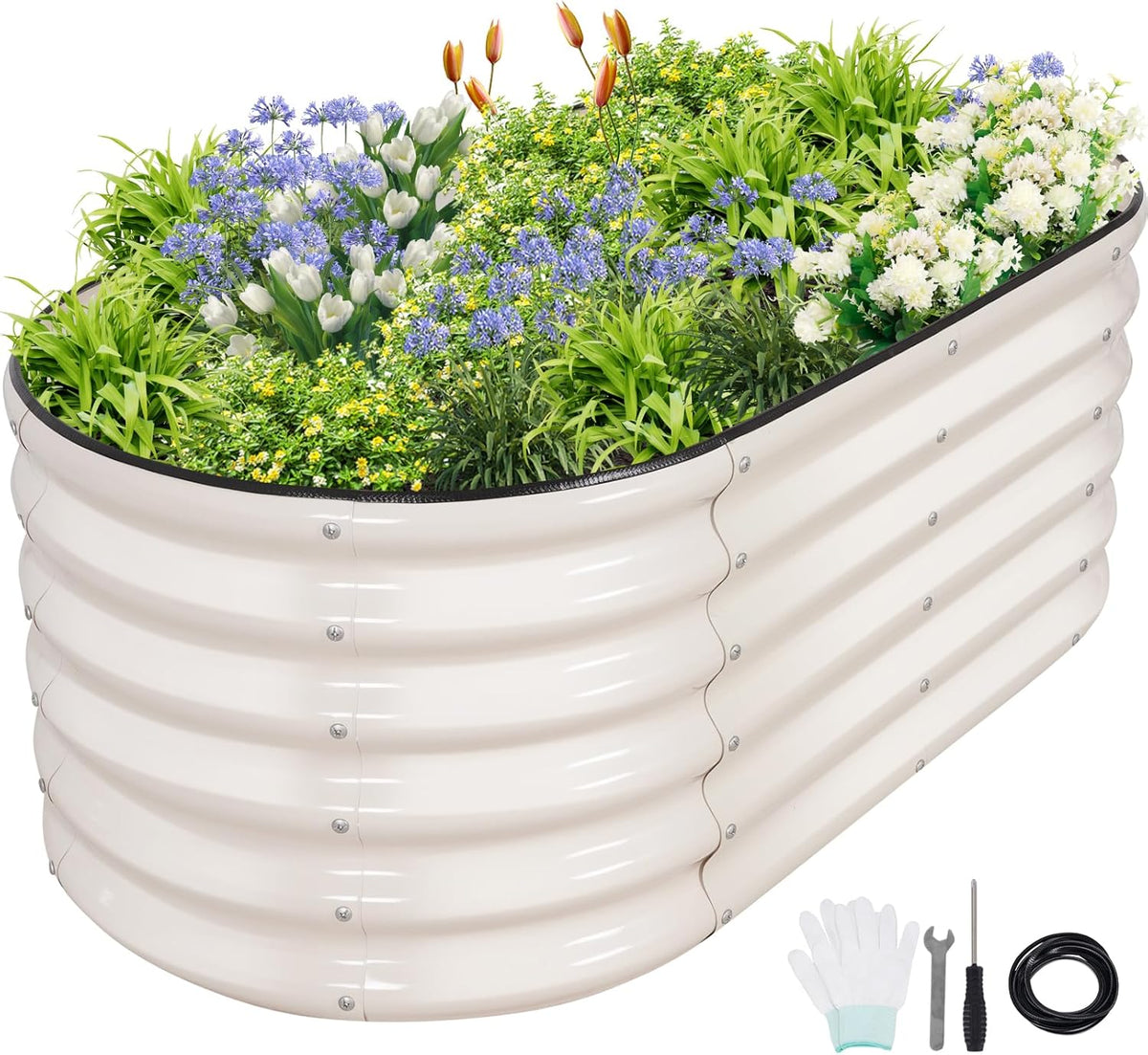 Galvanized Raised Garden Bed - 4x2x1.4FT Metal Planter Boxes Outdoor | Oval Steel Raised Bed Kit