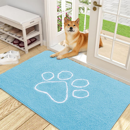OLANLY Door Mat for Muddy Dog Paws 48x30, Ultra Absorbent Chenille Mud Doormat with Paw Print