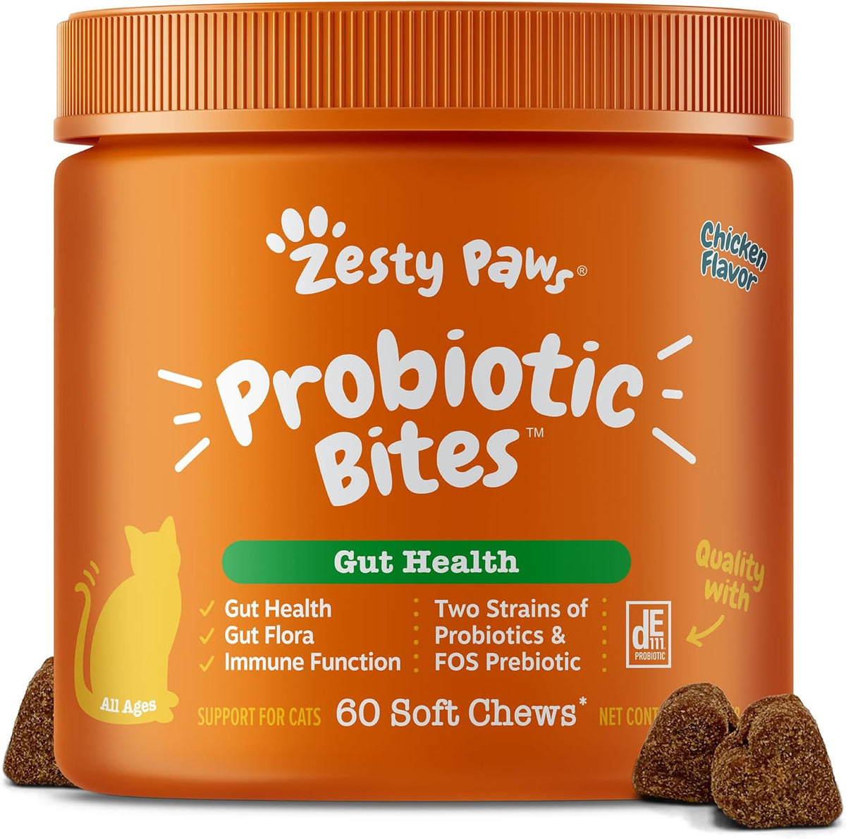 Zesty Paws Probiotic Bites for Cats - Gut Flora & Immune System Support - Cat Supplement with DE111