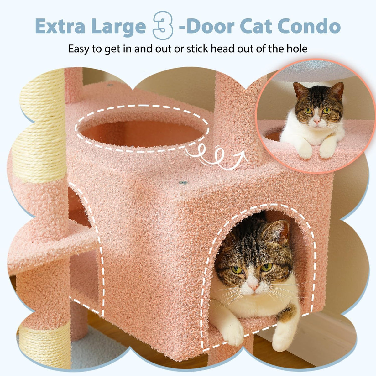 PAWZ Road Flower Cat Tree, 72 Inches Large Cat Tower with Steel Frame Hammock and 7 Scratching