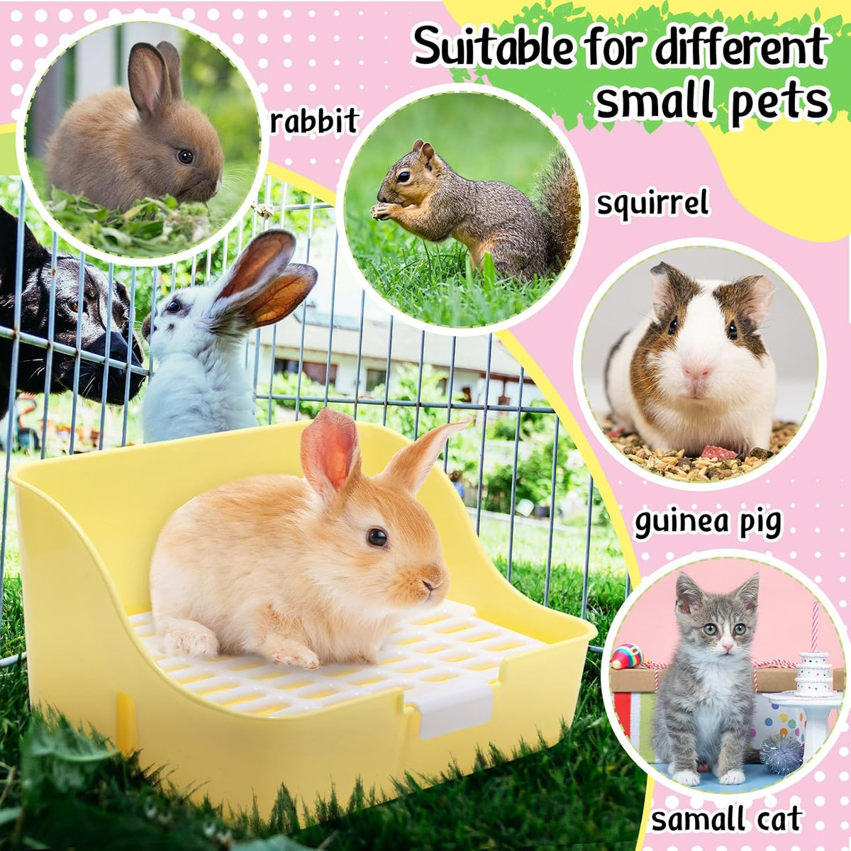 15 Pcs Rabbit Starter Kit Small Rabbit Litter Box Animal Grooming Kit Bunny Toys Bowl Blankets with