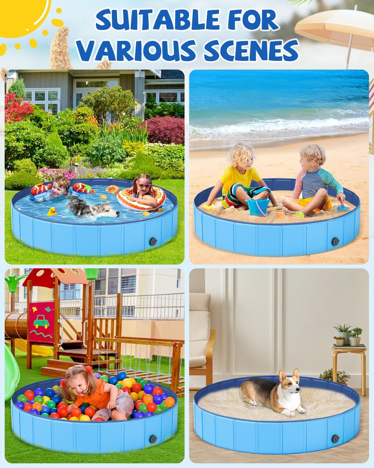 YSJILIDE Portable Dog Pool PVC Pet Swimming Pool Bathtub Collapsible, Hard Plastic for Pets to Swim