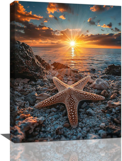 Beach Starfish Wall Decor Ocean Starfish Wall Art Sunset Scenery Coastal Theme Pictures Canvas